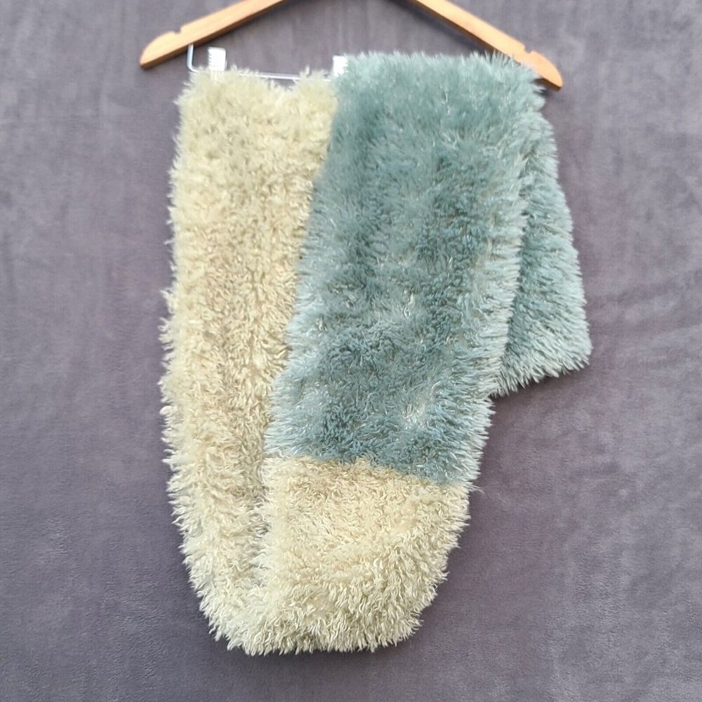 By Anthropologie Faux Fur Scarf Green Colorblock Cozy Soft Boho 62" x 8" NWOT